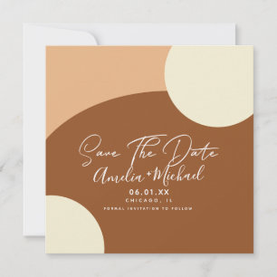 Modern Boho Arch Bio Shapes Tan Save the Date Karte