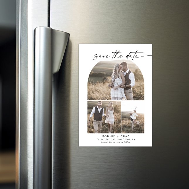 Modern Boho Arch Foto Collage Save the Date Magneteinladung (Von Creator hochgeladen)
