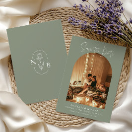 Modern Boho Arch Foto Sage Green Wedding Monogram Save The Date