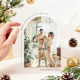 Modern Boho Arch Foto Weihnachtskarte Acryleinladungen