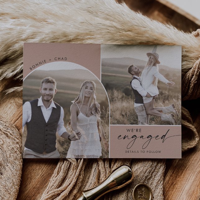 Modern Boho Arch | Lachs 3 Foto Verlobung Ankündigung (Von Creator hochgeladen)