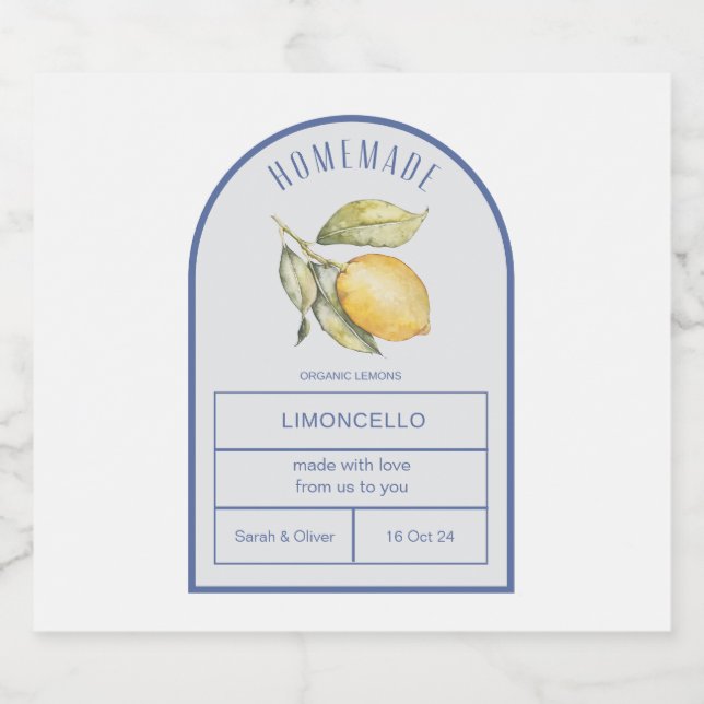 Modern Boho Arch Lemons Limoncello Hochzeitsflasch Alkoholflaschenetikett (Einzelnes Label)