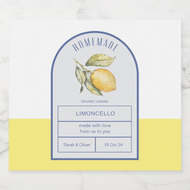 Modern Boho Arch Lemons Limoncello Hochzeitsflasch Alkoholflaschenetikett (Einzelnes Label)