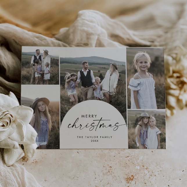 Modern Boho Arch Multi Photo Merry Christmas Feiertagskarte (Von Creator hochgeladen)
