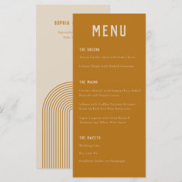 Modern Boho Arch Ochre Orange Typography Wedding Menükarte