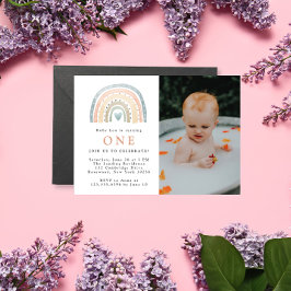 Modern Boho Baby Birthday Foto Einladung