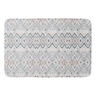 Modern Boho Beach Aquamarin Peach Grau Zickzack Di Badematte