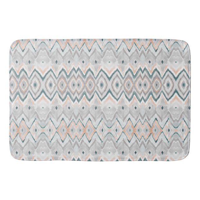 Modern Boho Beach Aquamarin Peach Grau Zickzack Di Badematte (Vorderseite)