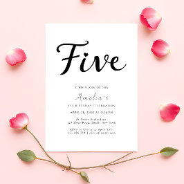 Modern Boho Black Script Einfach 5. Geburtstag Einladung