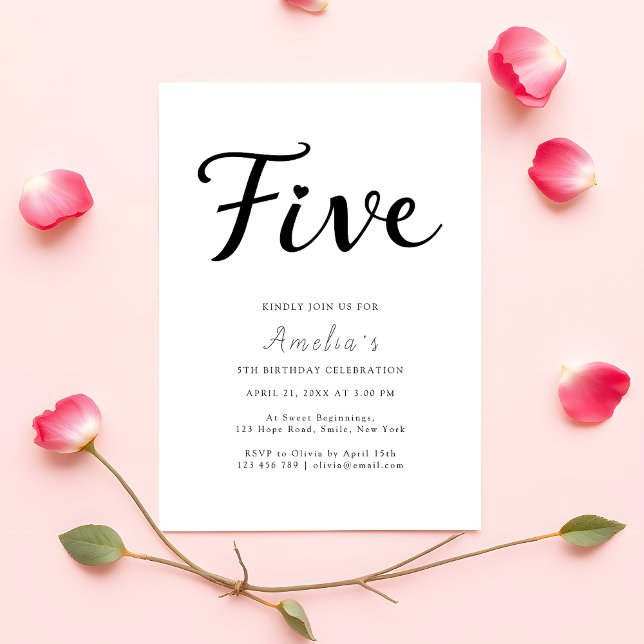 Modern Boho Black Script Einfach 5. Geburtstag Einladung (Von Creator hochgeladen)