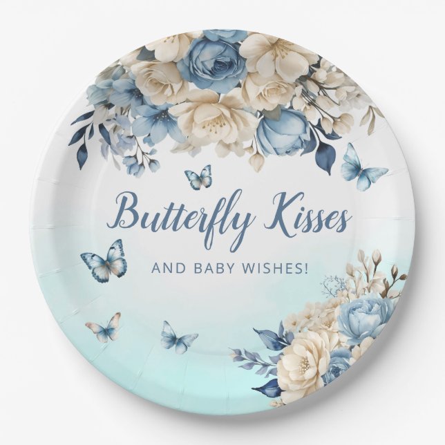 Modern Boho bläulich-bläuliche Butterfly Girl Dusc Pappteller (Vorderseite)