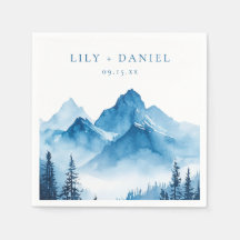Modern Boho Blue Watercolor Mountains Hochzeit