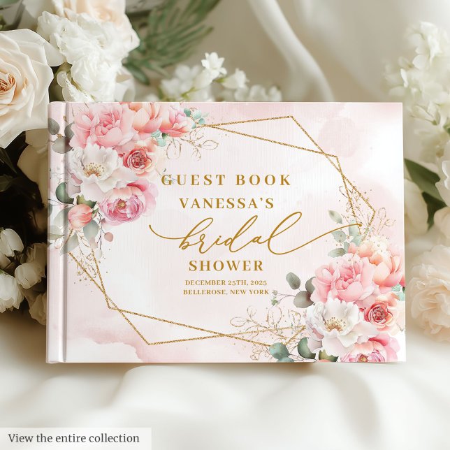 Modern Boho Blush Pink Gold Floral Brautparty Gästebuch (Modern Boho Blush Pink Gold Floral Bridal Shower Guest Book)
