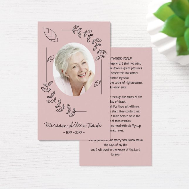 Modern Boho Blush Pink White Foto Begräbniskarte (Schreibtisch)