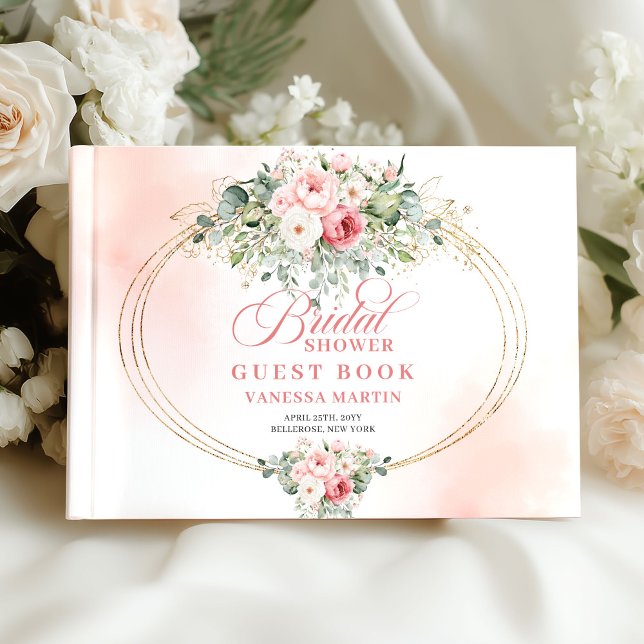 Modern Boho Blush Rosen Brautparty Gästebuch  (Modern Boho Blush Roses Bridal Shower Guest Book XL

)