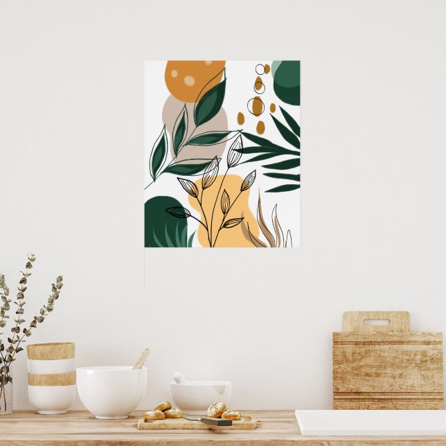  Modern boho  botanical abstract geometric shapes Poster (Küche)