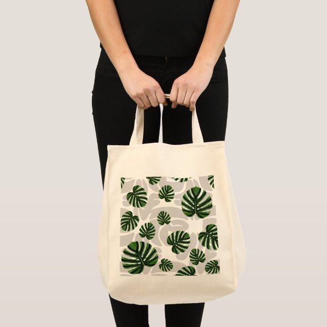 Modern Boho Botanical Leaves Pattern Tragetasche (Vorderseite (Produkt))