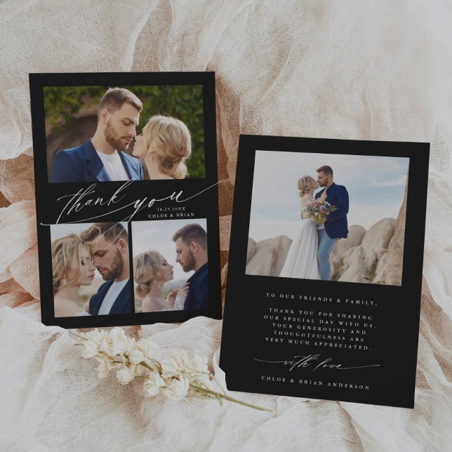 Modern Boho Calligraphy 4 Foto Wedding Vielen Dank Dankeskarte (Von Creator hochgeladen)