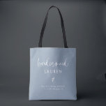 Modern Boho Calligraphy Dusty Blue Bridesmaid Tasche<br><div class="desc">Moderne Boho Kalligrafie Dusty Blue Bridesmaid Tote Bag</div>