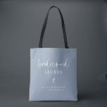 Modern Boho Calligraphy Dusty Blue Bridesmaid Tasche<br><div class="desc">Moderne Boho Kalligrafie Dusty Blue Bridesmaid Tote Bag</div>