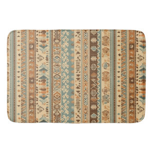 Modern Boho Camel Brown Türkis Badematte
