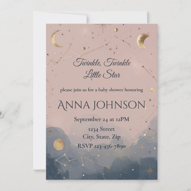Modern Boho Celestial Baby Shower Invitation Einladung (Vorderseite)