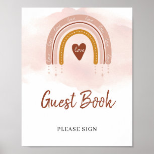 Modern Boho Copper Rust Rainbow Guest Book Sign Poster