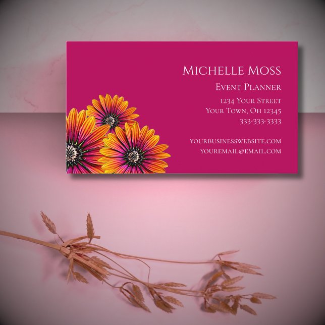 Modern Boho Daisies Whimsical Pink Visitenkarte (Von Creator hochgeladen)