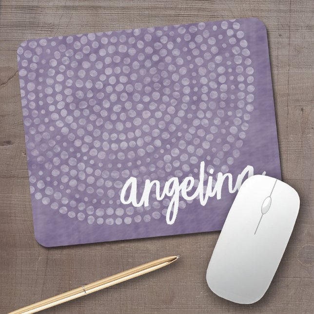 Modern Boho Dot Pattern with bounce script name Mousepad (Boho dot pattern with modern script name)