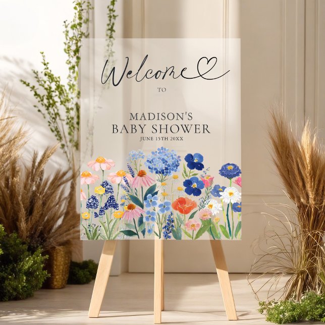Modern Boho Dusty Blue Baby in Bloom Welcome      Acrylschild (Von Creator hochgeladen)