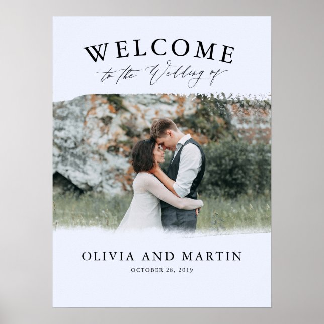 Modern Boho Dusty Blue Wedding Welcome Foto Sign Poster (Vorne)