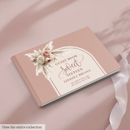 Modern Boho Dusty Pink Pampas Floral Arch Sixteen Gästebuch