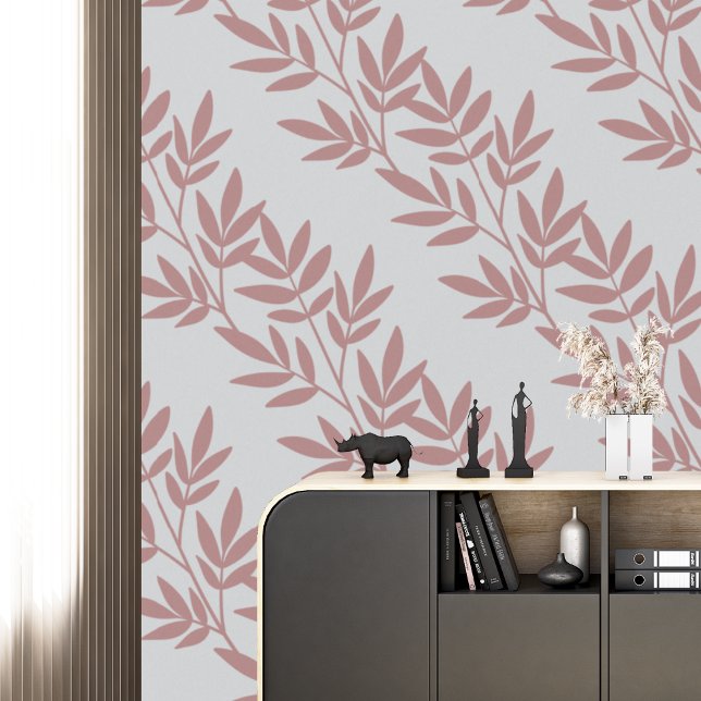 Modern Boho Elegant Mauve Leaf Muster Grau Tapete (Von Creator hochgeladen)