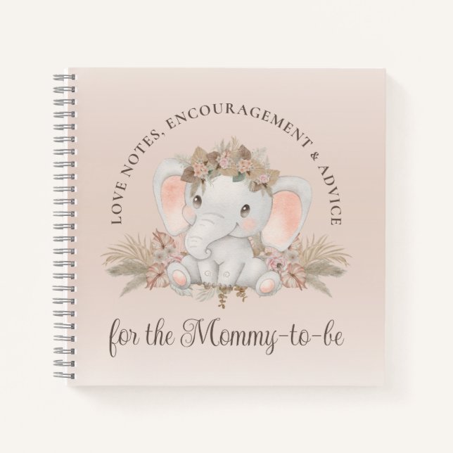 Modern Boho Elephant Gender Neutral Baby Dusche Notizbuch (Vorderseite)