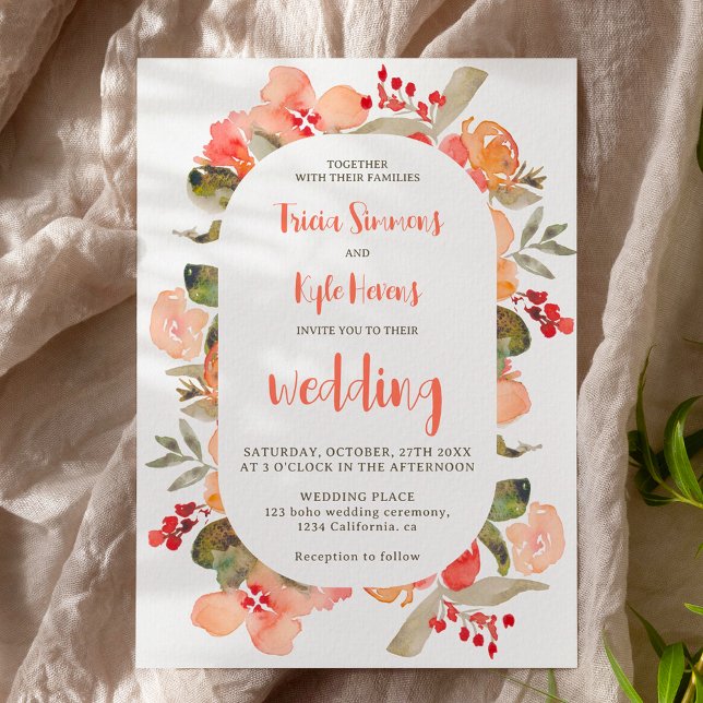 Modern Boho Fall terracotta Blumenschrift Hochzeit Einladung (Modern Boho fall terracotta floral script wedding Invitation)