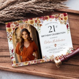 Modern Boho Floral 21. Geburtstag Foto Einladung
