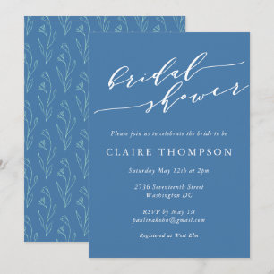 Modern Boho Floral Art Blue Script Brautparty Einladung