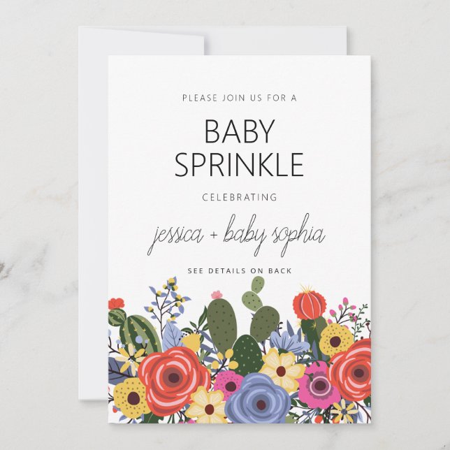 Modern Boho Floral Baby Sprinkle Einladung (Vorderseite)