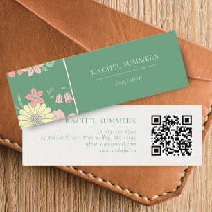 Modern Boho floral farbig QR Mini Visitenkarte