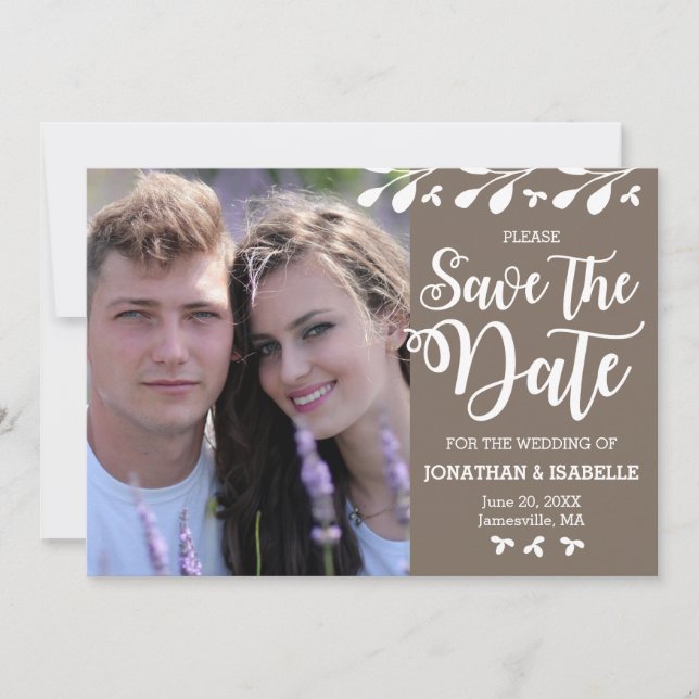 Modern Boho Floral Foto Save the Date Card Einladung (Vorderseite)