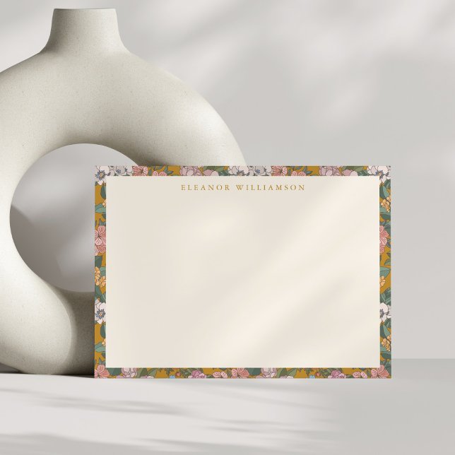 Modern Boho Floral Mustard Yellow Personalisiert Mitteilungskarte (Von Creator hochgeladen)