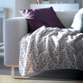 Modern Boho Floral Pattern Plum White Fleecedecke