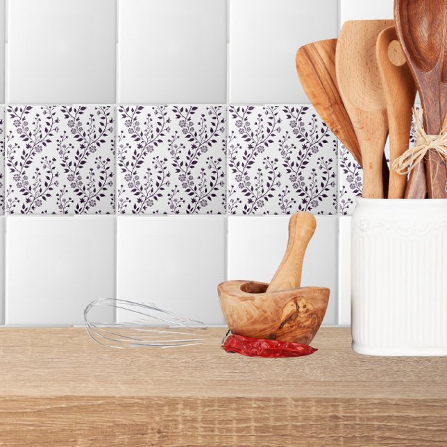 Modern Boho Floral Pattern Plum White Fliese (Von Creator hochgeladen)