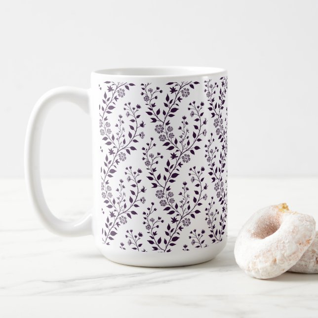 Modern Boho Floral Pattern Plum White Kaffeetasse (Mit Donut)