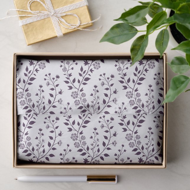 Modern Boho Floral Pattern Plum White Seidenpapier (Geschenk)