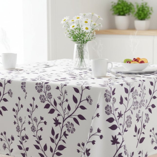 Modern Boho Floral Pattern Plum White Tischdecke (Von Creator hochgeladen)