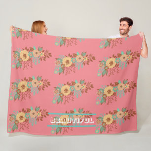 Modern Boho Floral Pink Fleecedecke