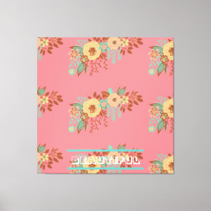 Modern Boho Floral Pink gestreifte Canvas Print Leinwanddruck