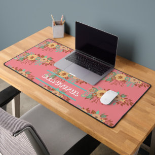 Modern Boho Floral Pink Schreibtischunterlage