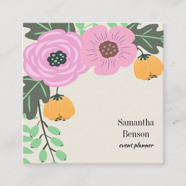 Modern Boho Floral Quadratische Visitenkarte (Vorderseite)